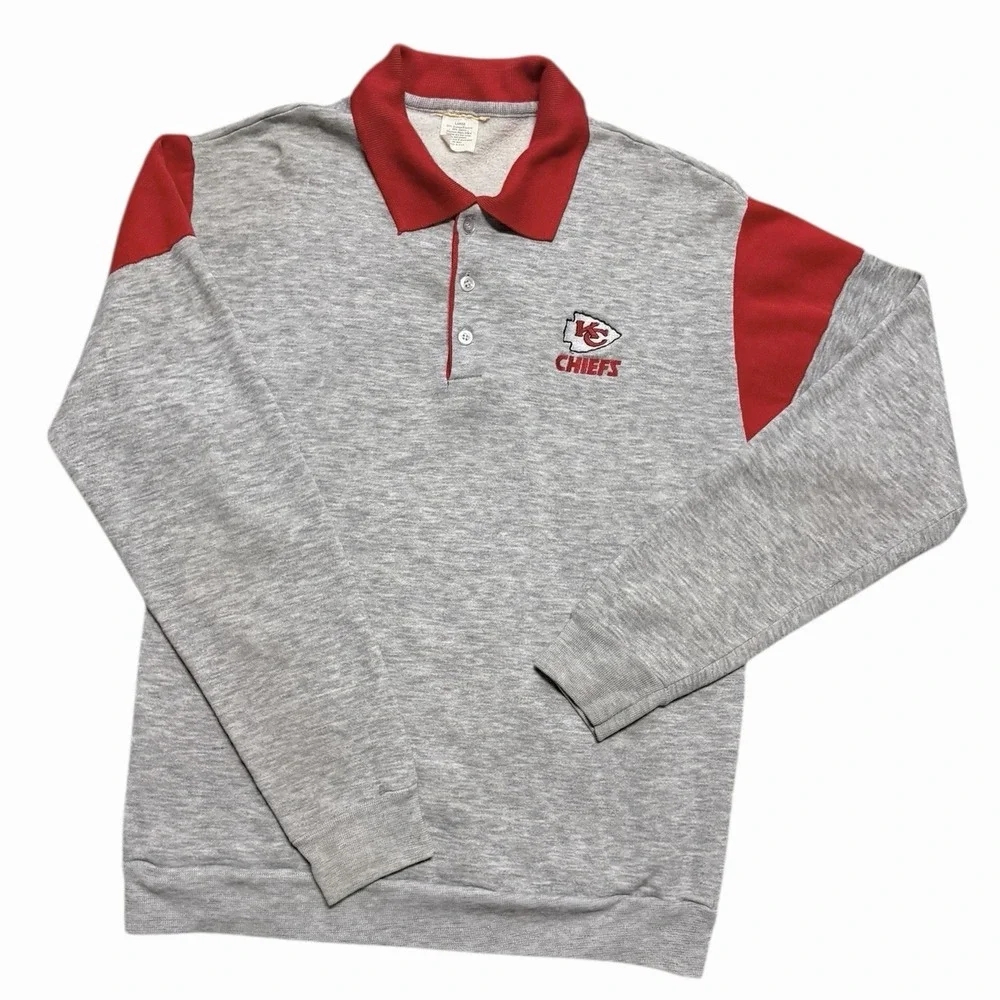 Vintage 1980s Kansas City Chiefs NFL Collared Pullover Polo Style USA Made Large